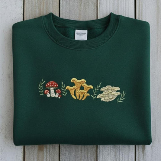 Mushroom Embroidered Sweatshirt Cottagecore Nature Crewneck Respect Wildlife Camping Gift