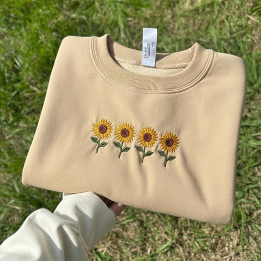 Sunflower Embroidered Sweatshirt Floral Crewneck Bright Nature Lover Gift
