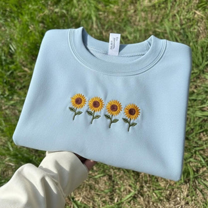 Sunflower Embroidered Sweatshirt Floral Crewneck Bright Nature Lover Gift