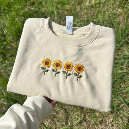 Sunflower Embroidered Sweatshirt Floral Crewneck Bright Nature Lover Gift