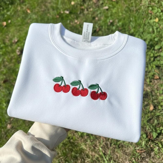 Cherries Embroidered Shirt, Cute Minimal Fruit Design
