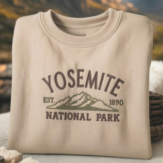 Yosemite National Park Embroidered Sweatshirt, Vintage Mountain Crewneck, Outdoor Adventure Sweater, Nature Travel Gift for Park Lovers
