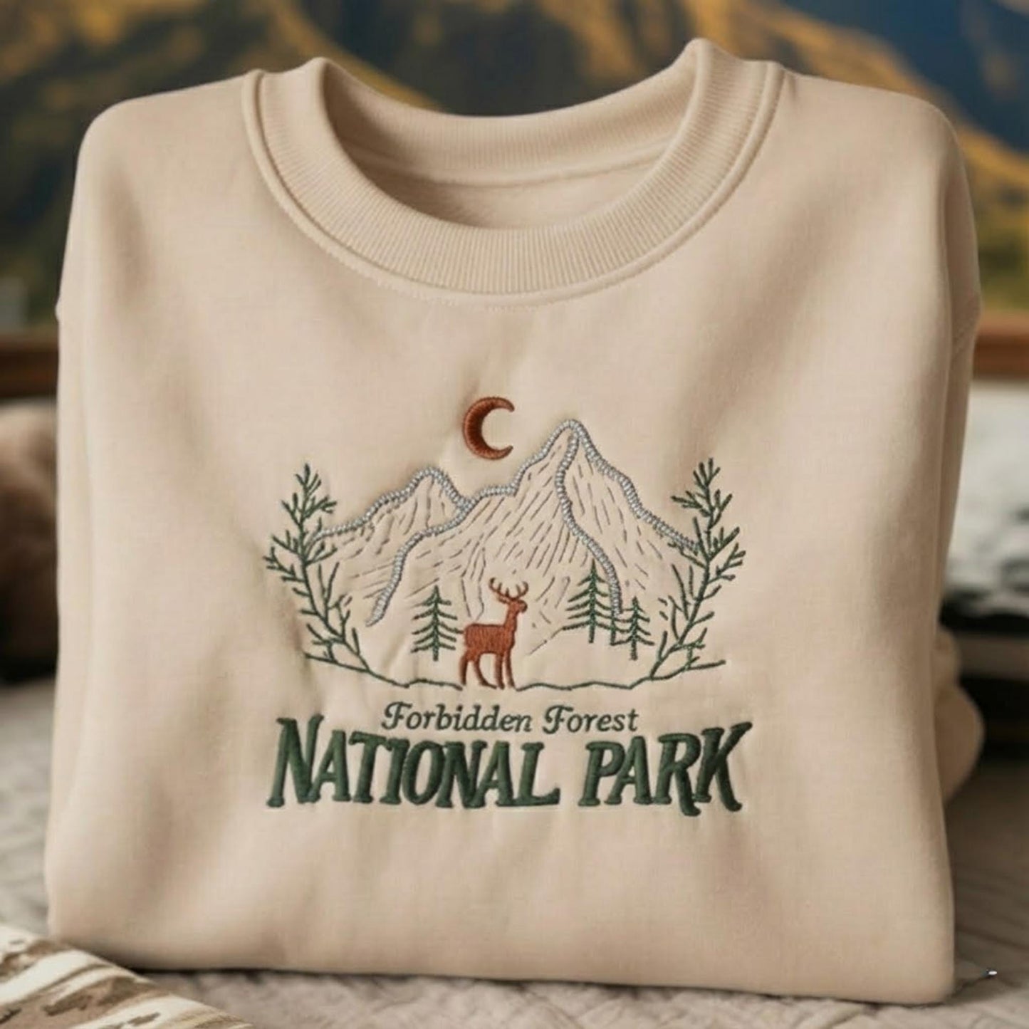 Embroidered Forbidden Forest National Park Sweatshirt, Magic Wizard Crewneck, Bookish Hiking Shirt, Stag Deer Top, Fantasy Gift