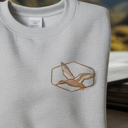 Embroidered Flying Duck Sweatshirt, Hunting Season