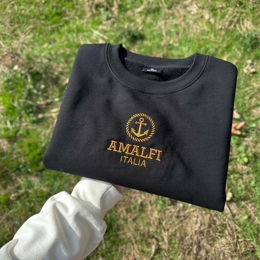 Amalfi Italia Embroidered Sweatshirt, Italy Lover Gift, Amalfi Coast Travel Crewneck, Italian Souvenir Sweater