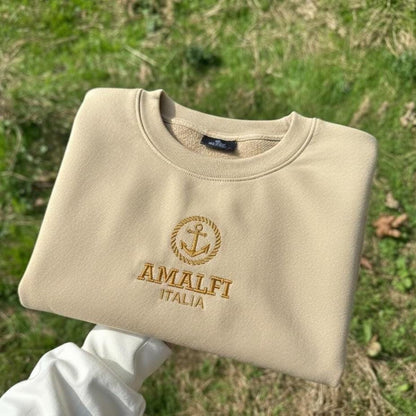 Amalfi Italia Embroidered Sweatshirt, Italy Lover Gift, Amalfi Coast Travel Crewneck, Italian Souvenir Sweater