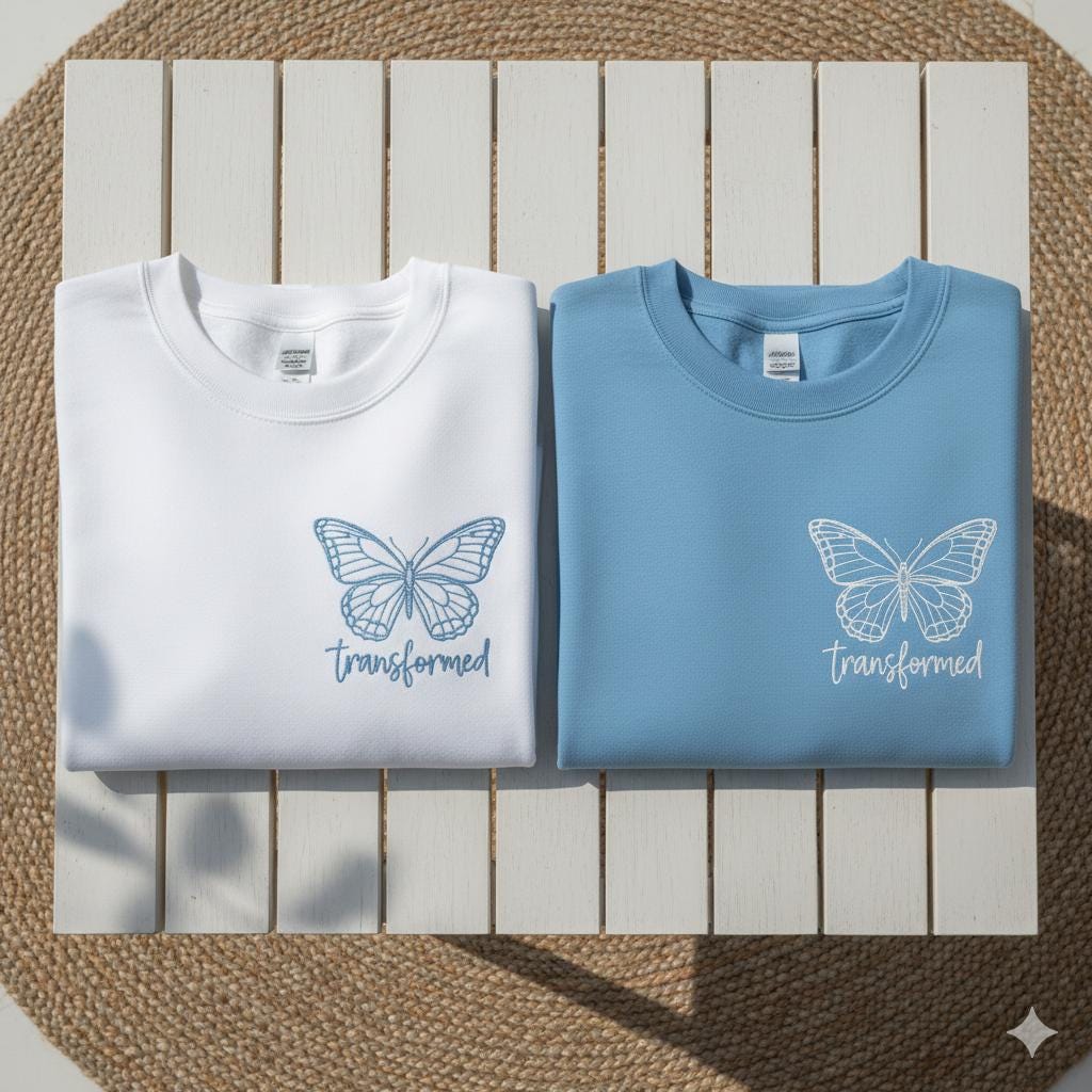 Embroidered Butterfly Transformed Cross Shirt, Christian Faith Tee