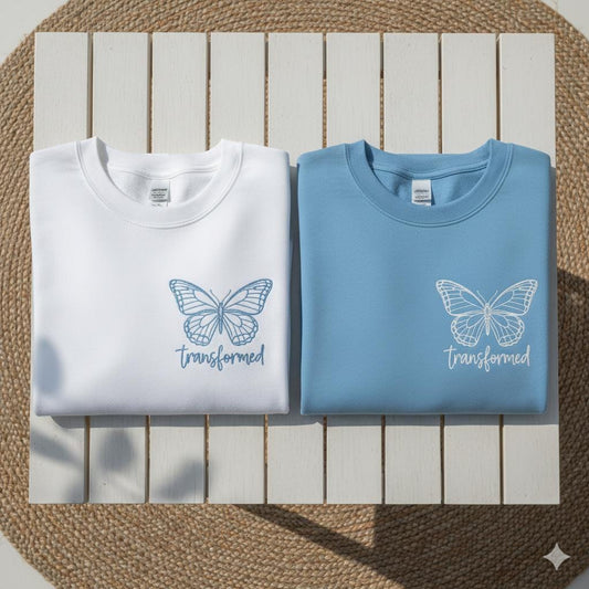 Embroidered Butterfly Transformed Cross Shirt, Christian Faith Tee