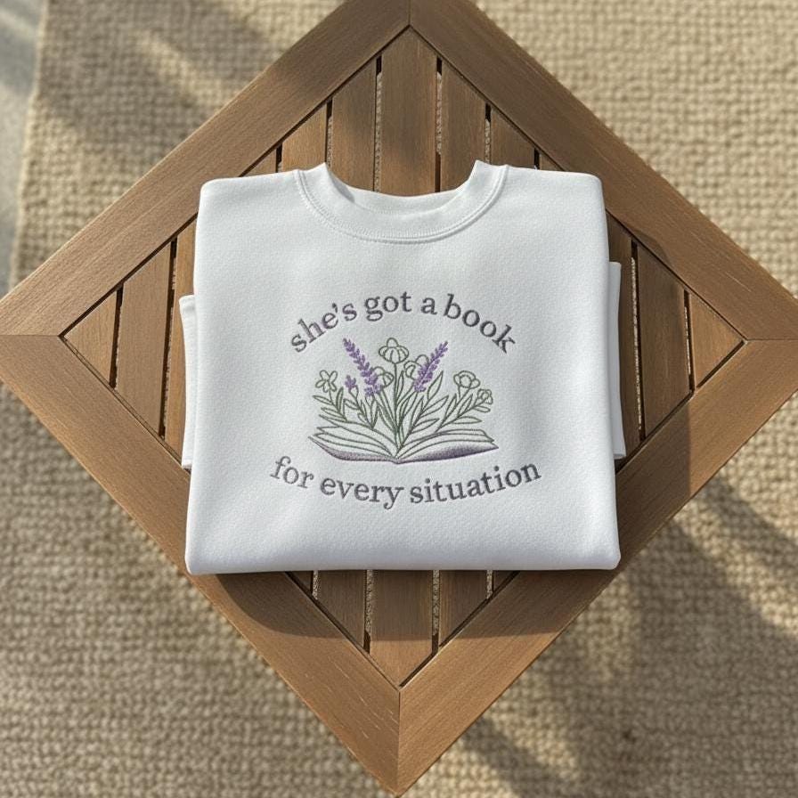 Embroidered Book Sweatshirt, Cozy Book Lover Crewneck, Booktok Embroidery Sweater, Reading Gift for Readers