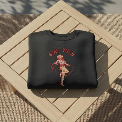 Stay Wild Cowgirl Embroidered Sweatshirt, Western Embroidery Crewneck, Oversized Country Rodeo Shirt Gift