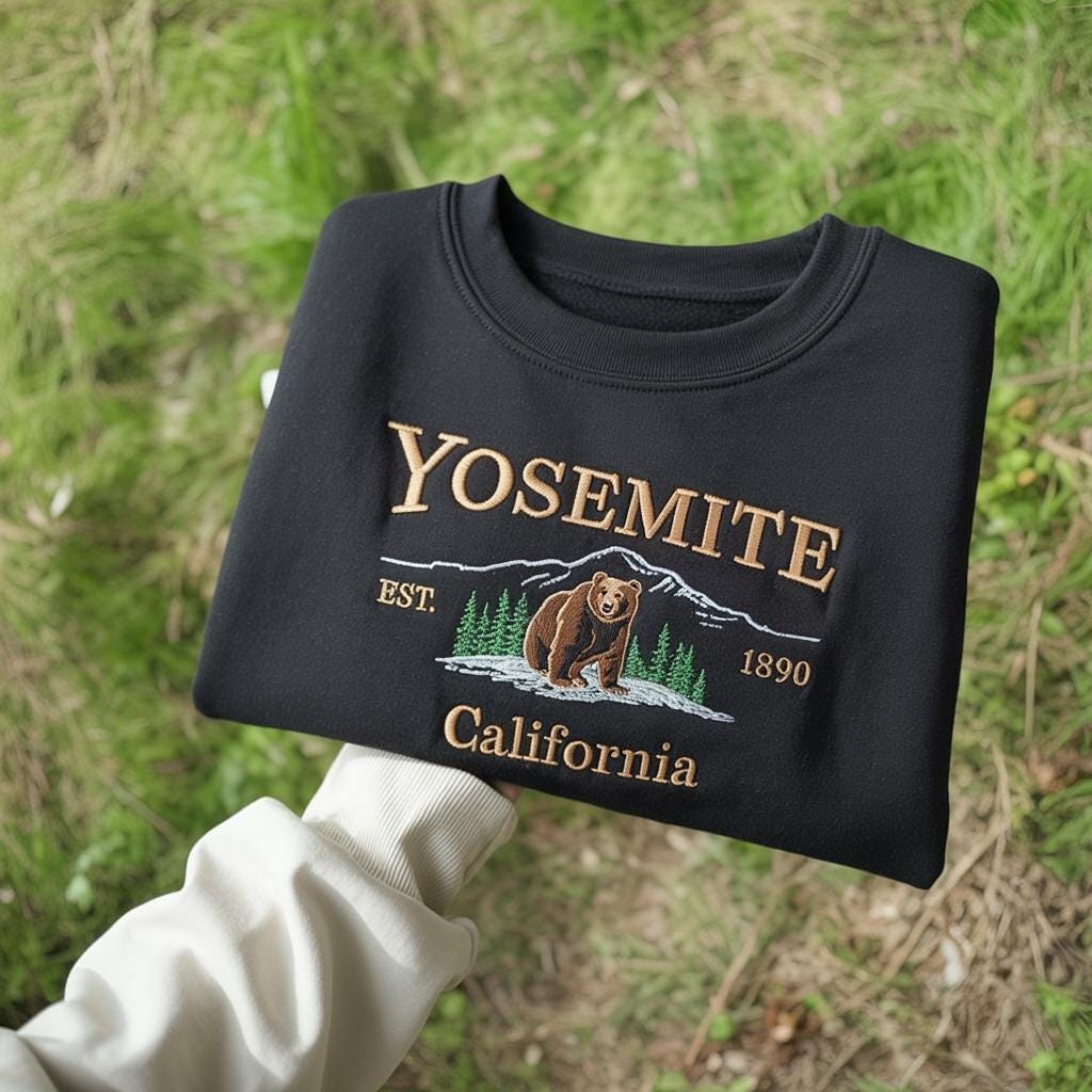 Yosemite Embroidered Sweatshirt, California Mountain Crewneck, Yosemite National Park Souvenir Gift