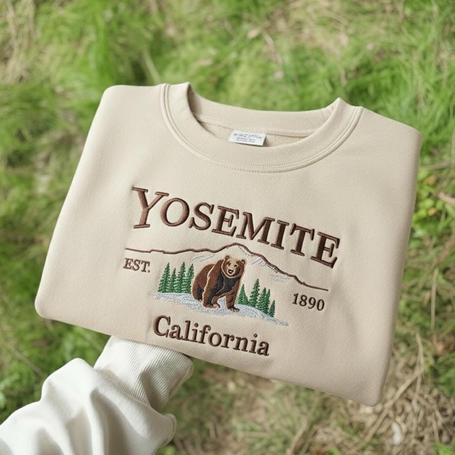 Yosemite Embroidered Sweatshirt, California Mountain Crewneck, Yosemite National Park Souvenir Gift