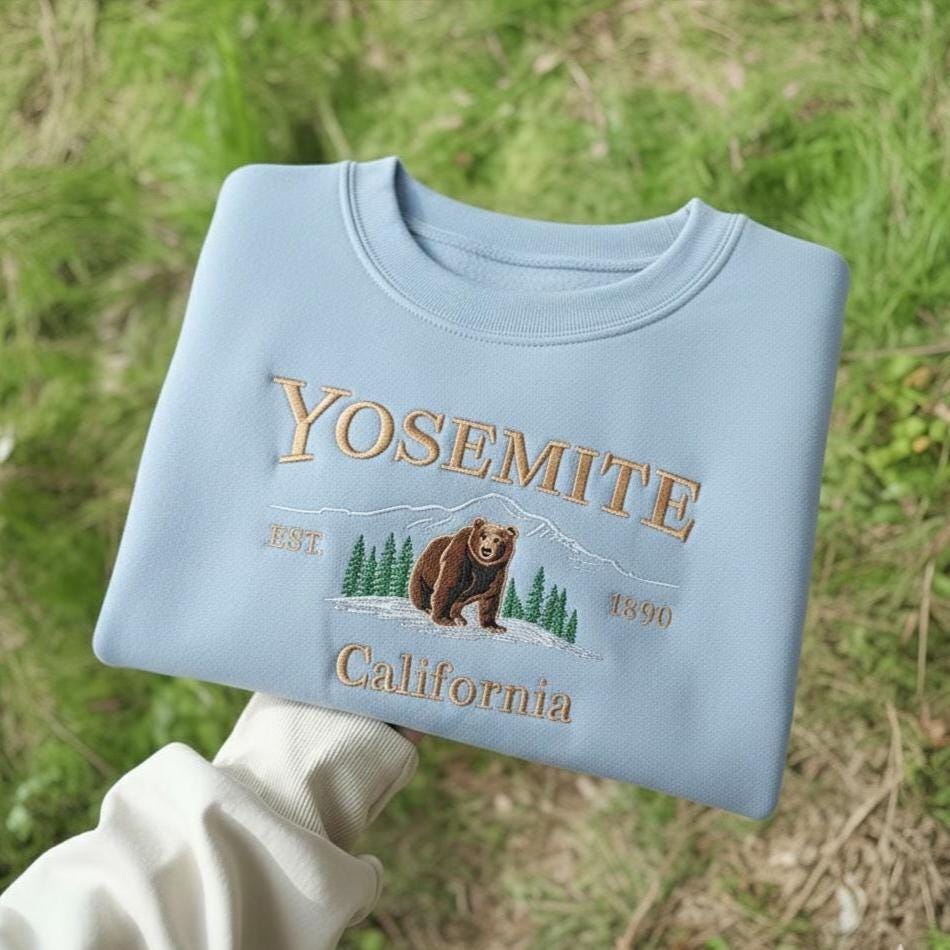 Yosemite Embroidered Sweatshirt, California Mountain Crewneck, Yosemite National Park Souvenir Gift