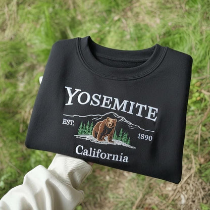 Yosemite Embroidered Sweatshirt, California Mountain Crewneck, Yosemite National Park Souvenir Gift