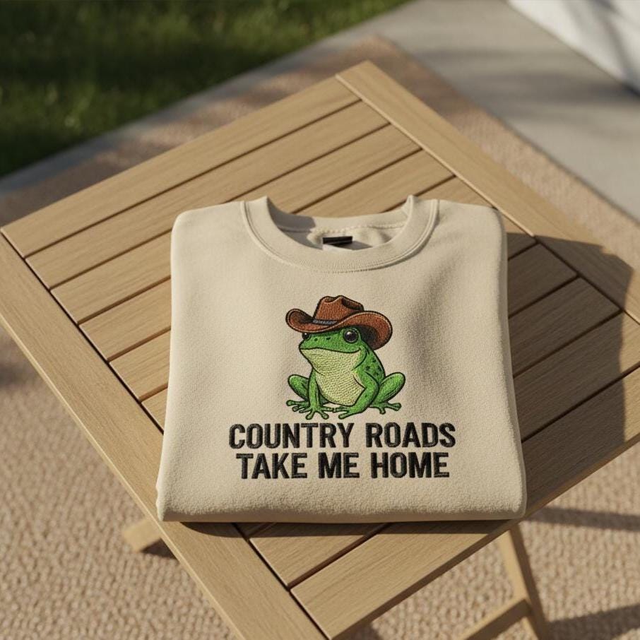 Cowboy Frog Embroidered Sweatshirt, Funny Western Embroidered Crewneck, Cute Country Frog Sweater, Unisex Embroidery Gift