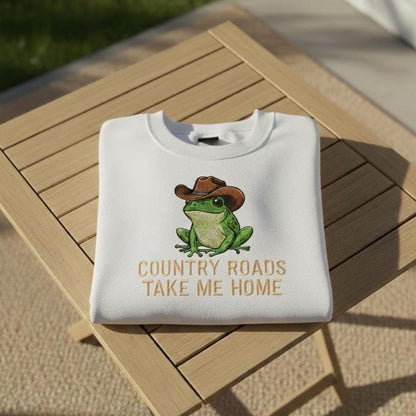 Cowboy Frog Embroidered Sweatshirt, Funny Western Embroidered Crewneck, Cute Country Frog Sweater, Unisex Embroidery Gift