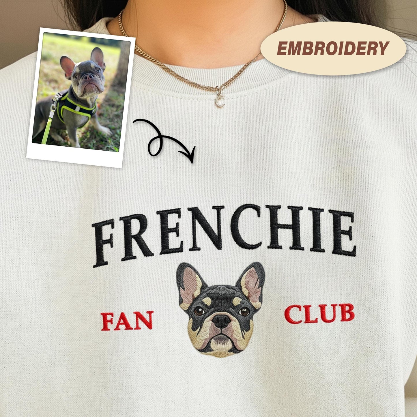 Custom French Bulldog Embroidered Sweatshirt, Custom Pet Fan Club Sweatshirt, Frenchie Mom Crewneck, Embroidered Dog Lover Gift, Custom Pet