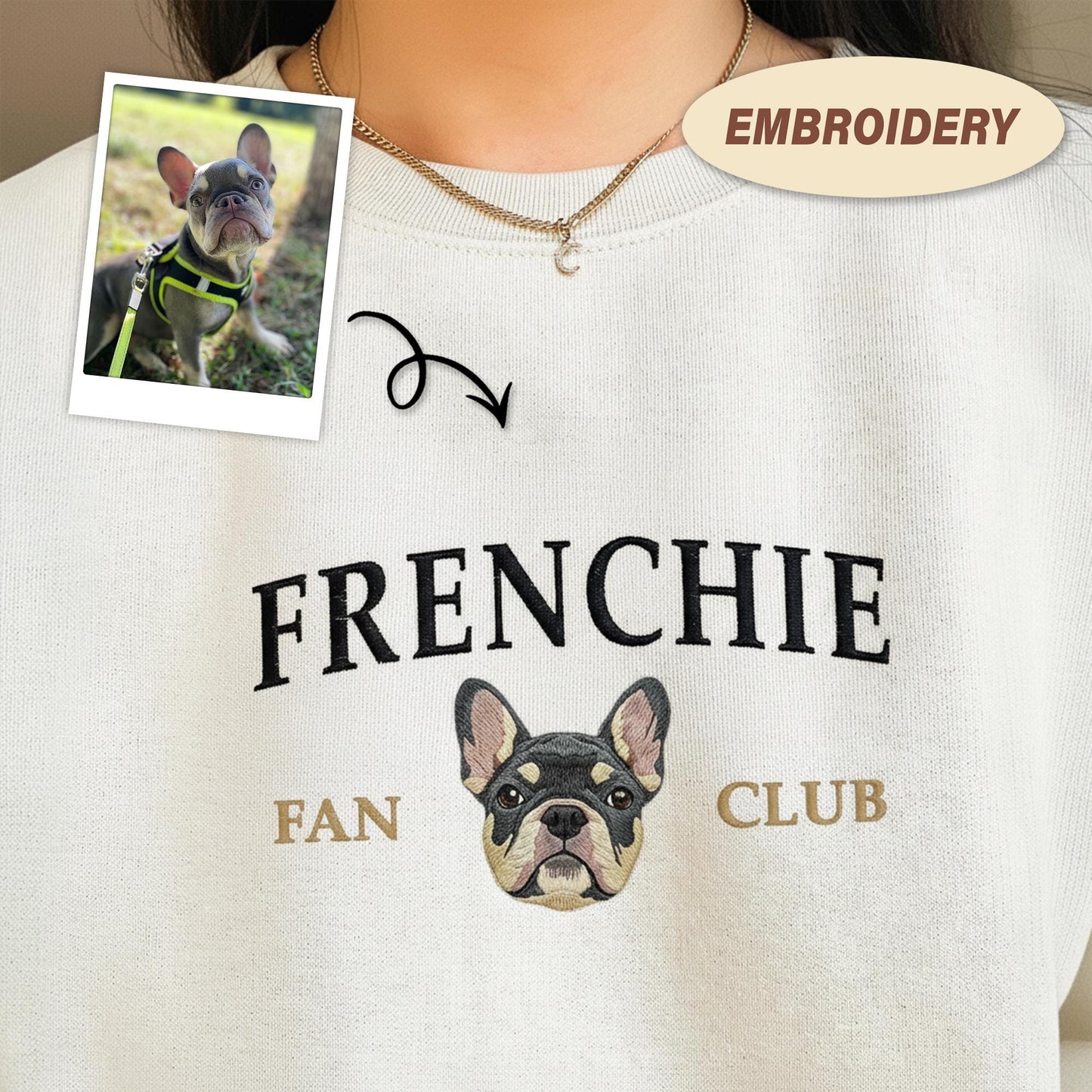Custom French Bulldog Embroidered Sweatshirt, Custom Pet Fan Club Sweatshirt, Frenchie Mom Crewneck, Embroidered Dog Lover Gift, Custom Pet