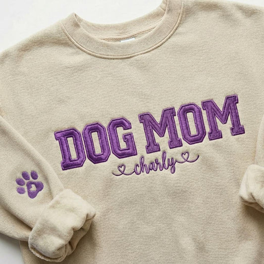 Embroidered Dog Mom Sweatshirt, Personalized Pet Name Crewneck, Custom Dog Lover Gift, Mother's Day Shirt, New Puppy Apparel