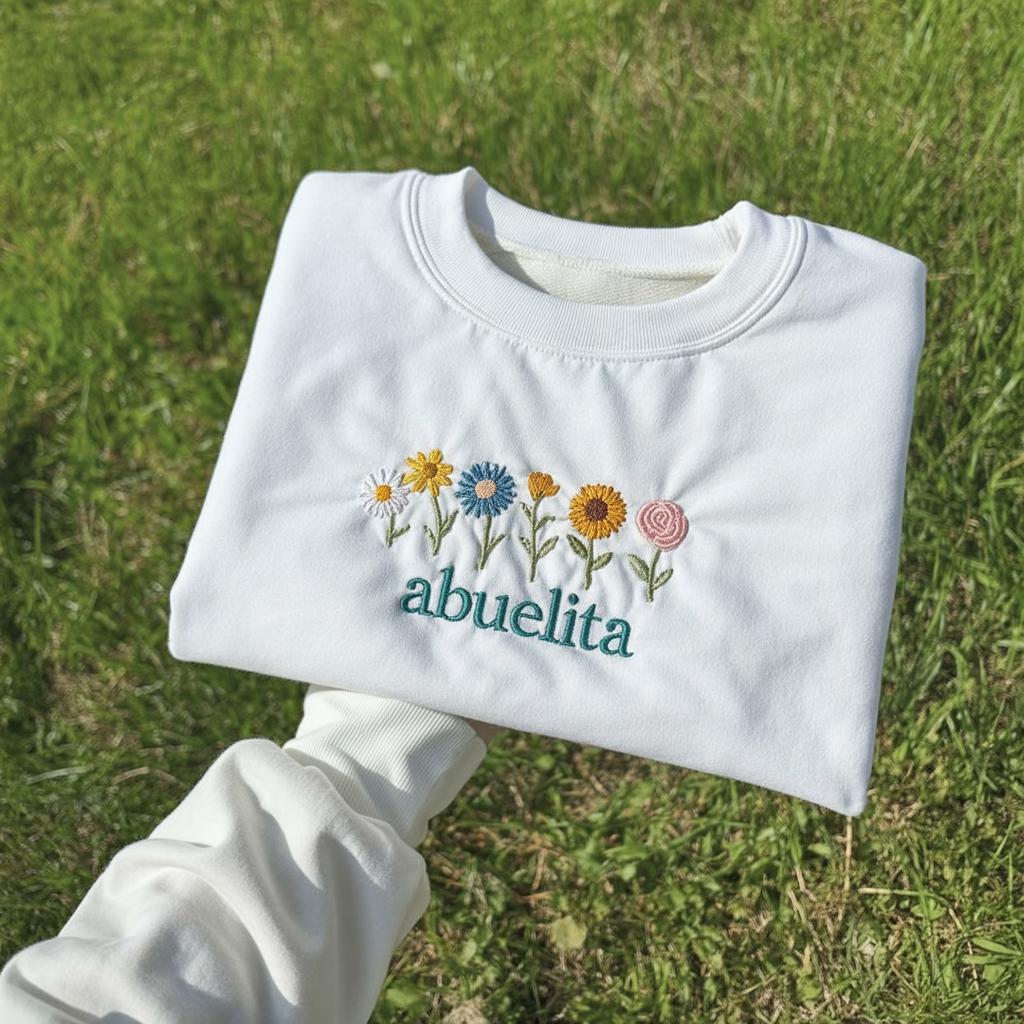 Embroidered Abuelita Sweatshirt, Wildflower Floral Crewneck