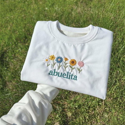 Embroidered Abuelita Sweatshirt, Wildflower Floral Crewneck