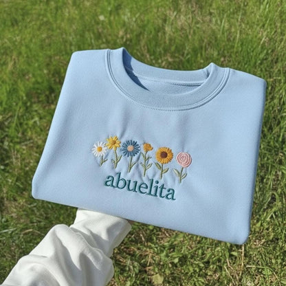 Embroidered Abuelita Sweatshirt, Wildflower Floral Crewneck