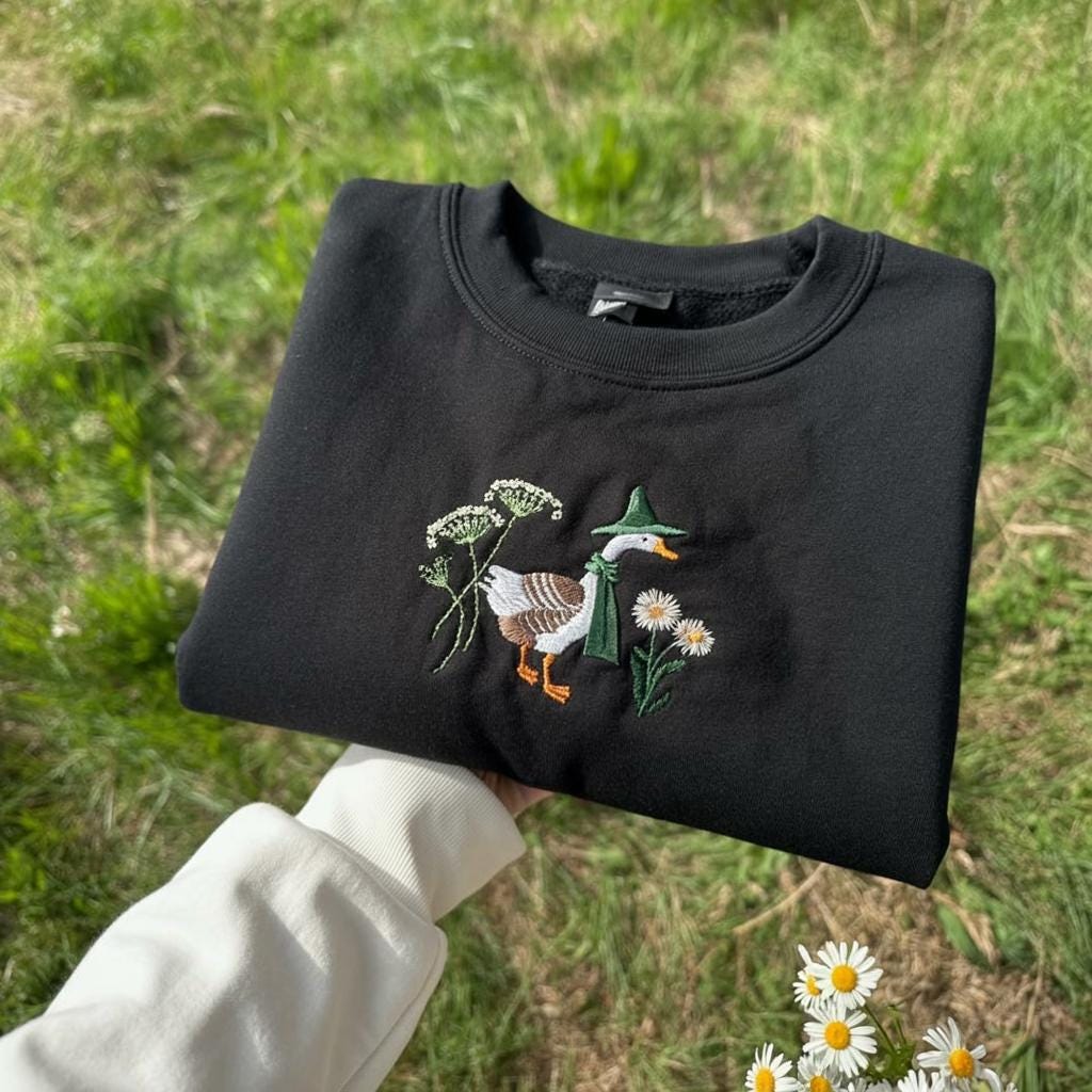 Embroidered Goose Sweatshirt, Daisy Crewneck, Animal Lover Gift