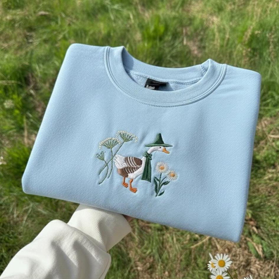 Embroidered Goose Sweatshirt, Daisy Crewneck, Animal Lover Gift