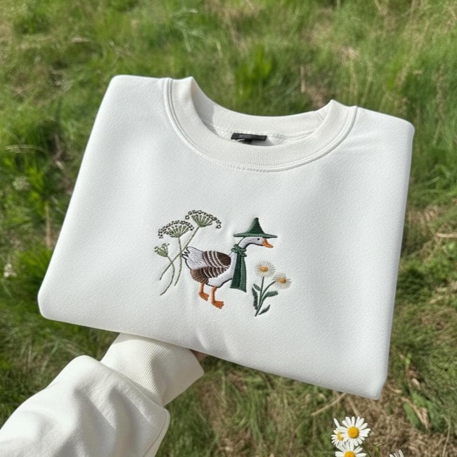 Embroidered Goose Sweatshirt, Daisy Crewneck, Animal Lover Gift