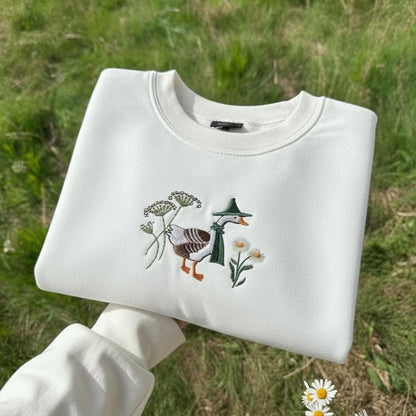 Embroidered Goose Sweatshirt, Daisy Crewneck, Animal Lover Gift
