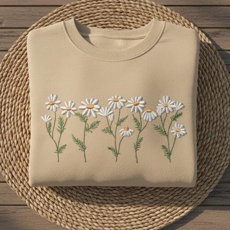 Wildflower Embroidered T-Shirt | Unisex Cotton Floral Tee | Botanical Garden Nature Lover Gift