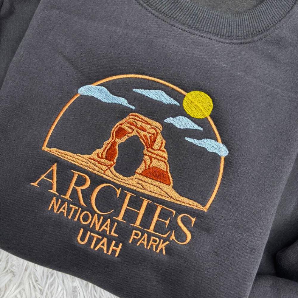 Arches National Park Embroidered Sweatshirt, Utah Hiking Souvenir