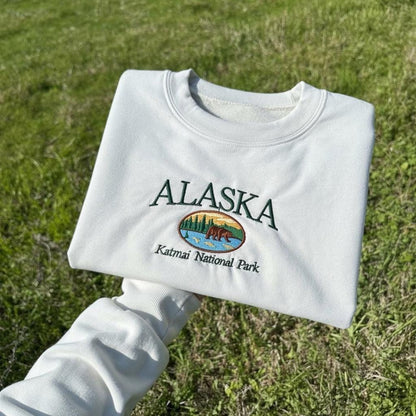 Alaska Katmai National Park Embroidered Sweatshirt, Vintage Style