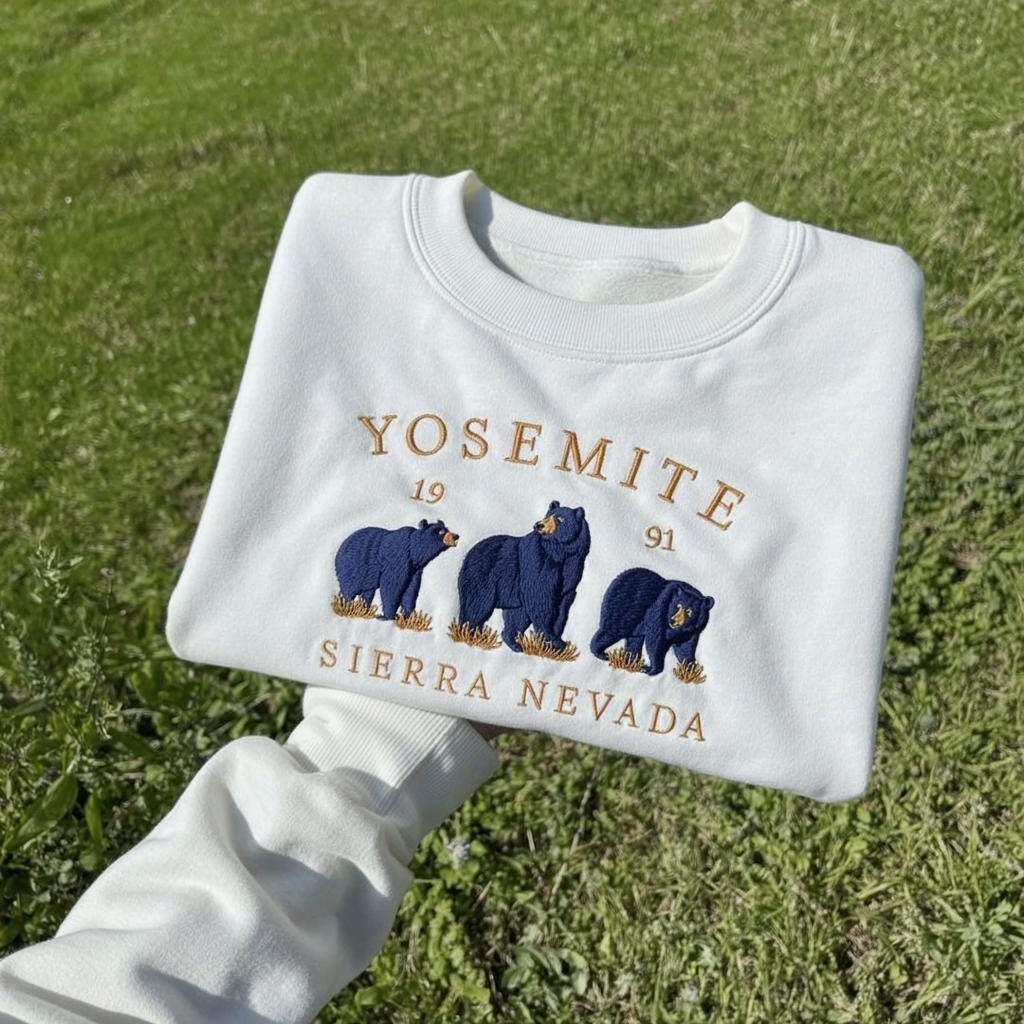 Yosemite Embroidered Sweatshirt, Sierra Nevada Bear Crewneck, Yosemite National Park Wildlife Souvenir Gift