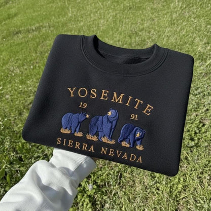 Yosemite Embroidered Sweatshirt, Sierra Nevada Bear Crewneck, Yosemite National Park Wildlife Souvenir Gift