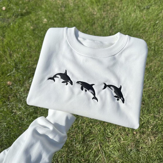 Embroidered Orca Sweatshirt, Marine Life Crewneck