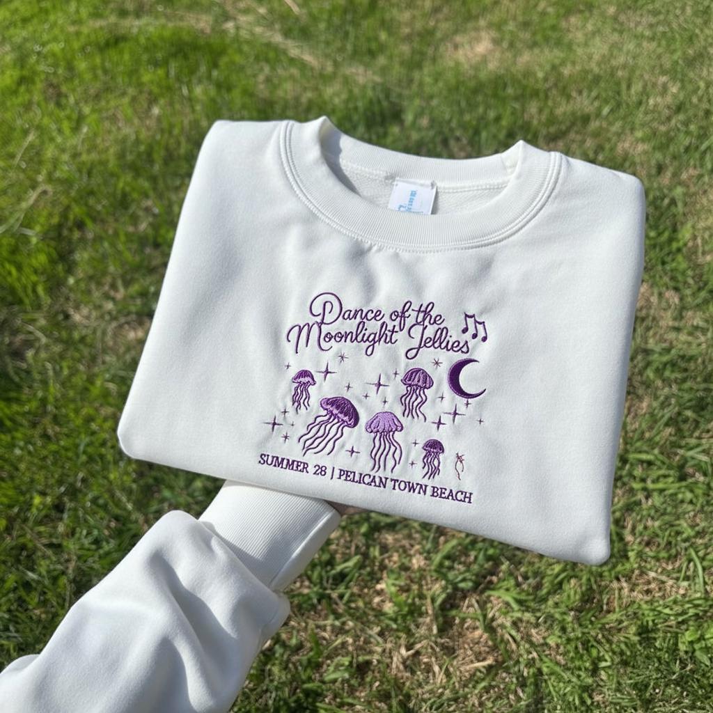 Embroidered Jellyfish Sweatshirt: Funny Gamer Ocean Crewneck