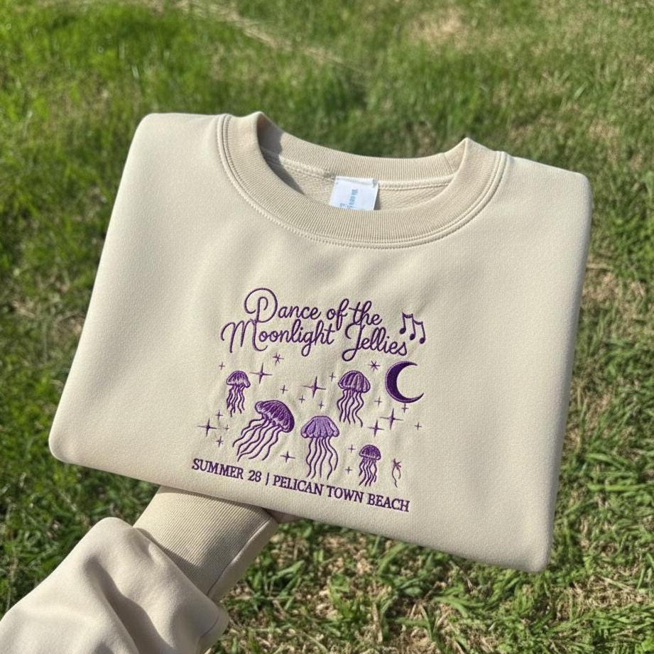 Embroidered Jellyfish Sweatshirt: Funny Gamer Ocean Crewneck