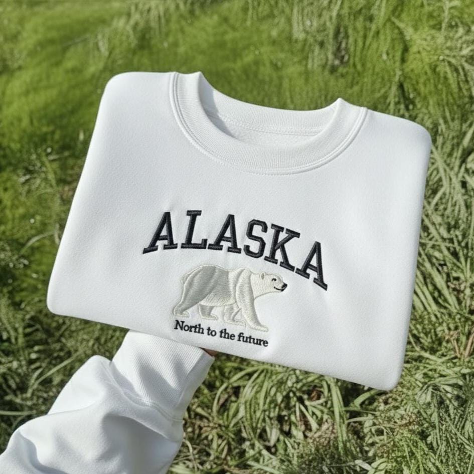Alaska Embroidered Sweatshirt, Polar Bear Souvenir Gift