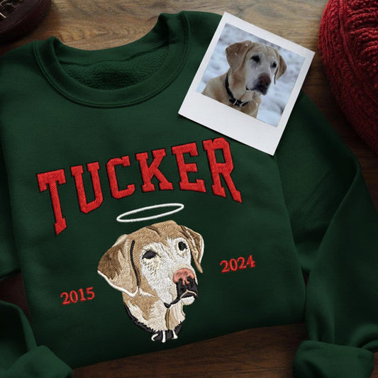 Custom Pet Portrait Embroidered Sweatshirt, Dog Memorial Gift