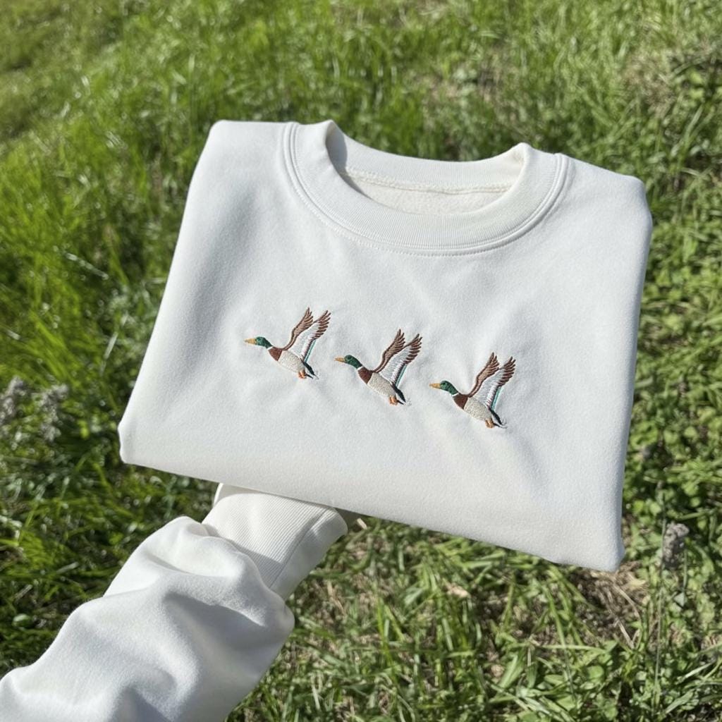 Embroidered Duck Sweatshirt, Animal Lover Crewneck Gift