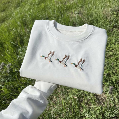 Embroidered Duck Sweatshirt, Animal Lover Crewneck Gift
