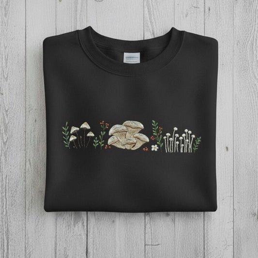 Mushroom Embroidered Sweatshirt | Cottagecore Respect Wildlife Crewneck | Cozy Granola Girl Camping Sweater