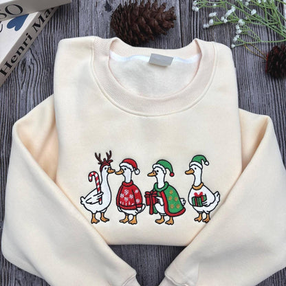 Embroidered Silly Goose Christmas Sweatshirt, Funny Jolly Goose Holiday Crewneck, Santa Goose Lights Sweater, Cute Xmas Gift for Her