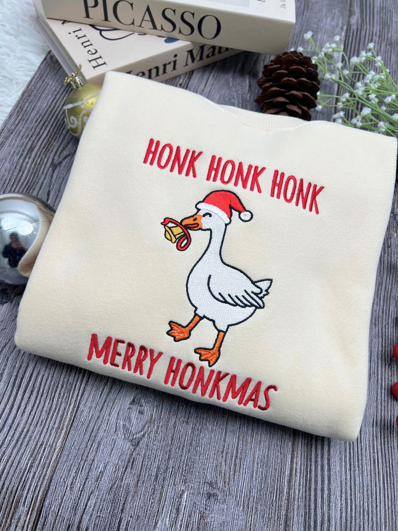 Honk Honk Honk Merry Honkmas Embroidered Sweatshirt, Funny Christmas Goose Sweatshirt, Silly Goose Xmas Crewneck, Holiday Humor Gift