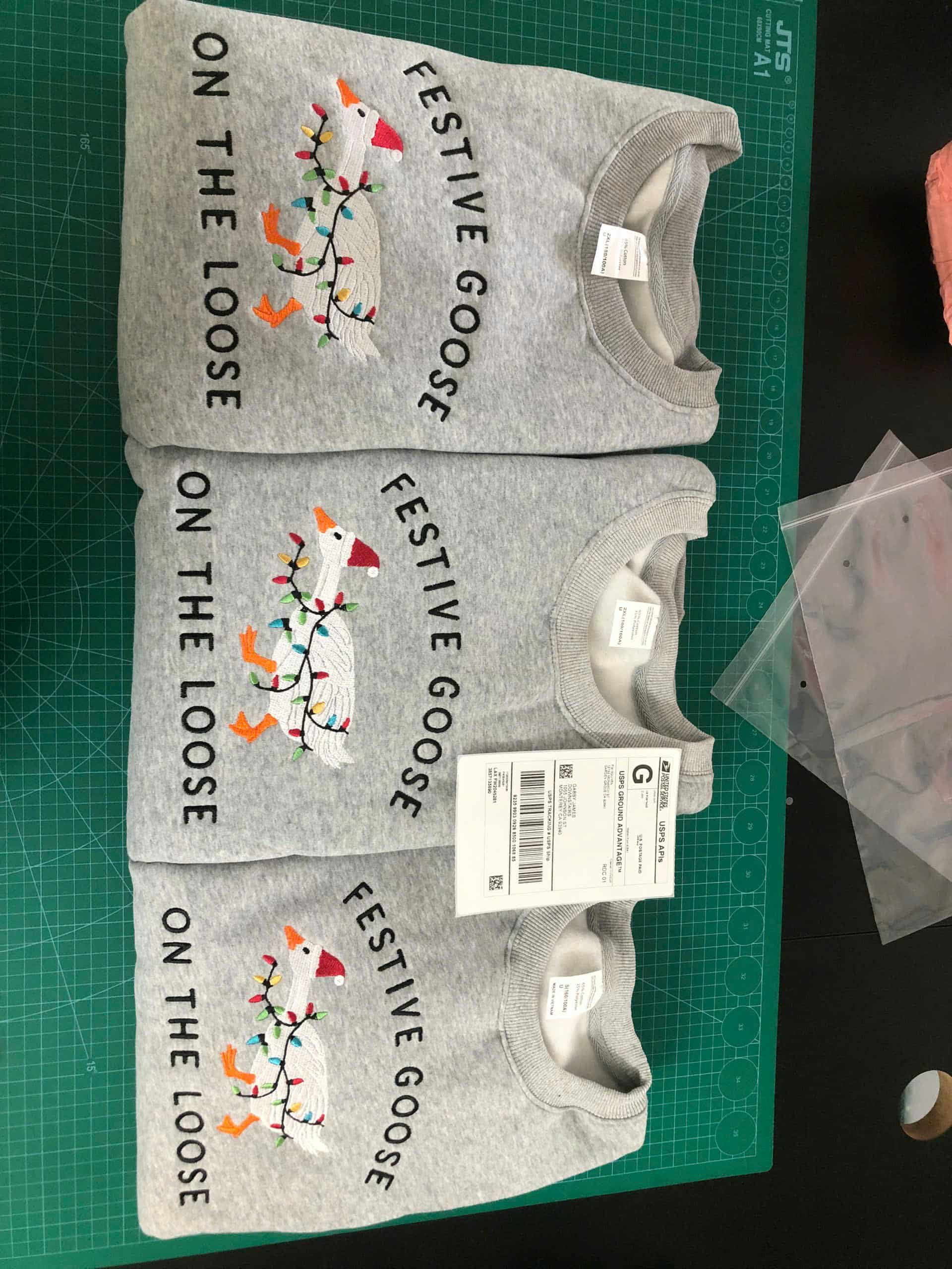 Festive Goose On The Loose Sweatshirt, Funny Christmas Goose Shirt, Embroidered Holiday Crewneck, Ugly Sweater Party Top