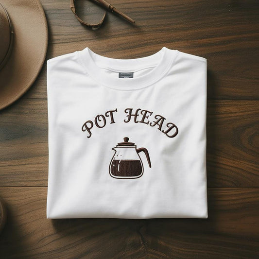 Pot Head Coffee Embroidered Sweatshirt | Y2K Unisex Crewneck | Funny Coffee Lover Gift