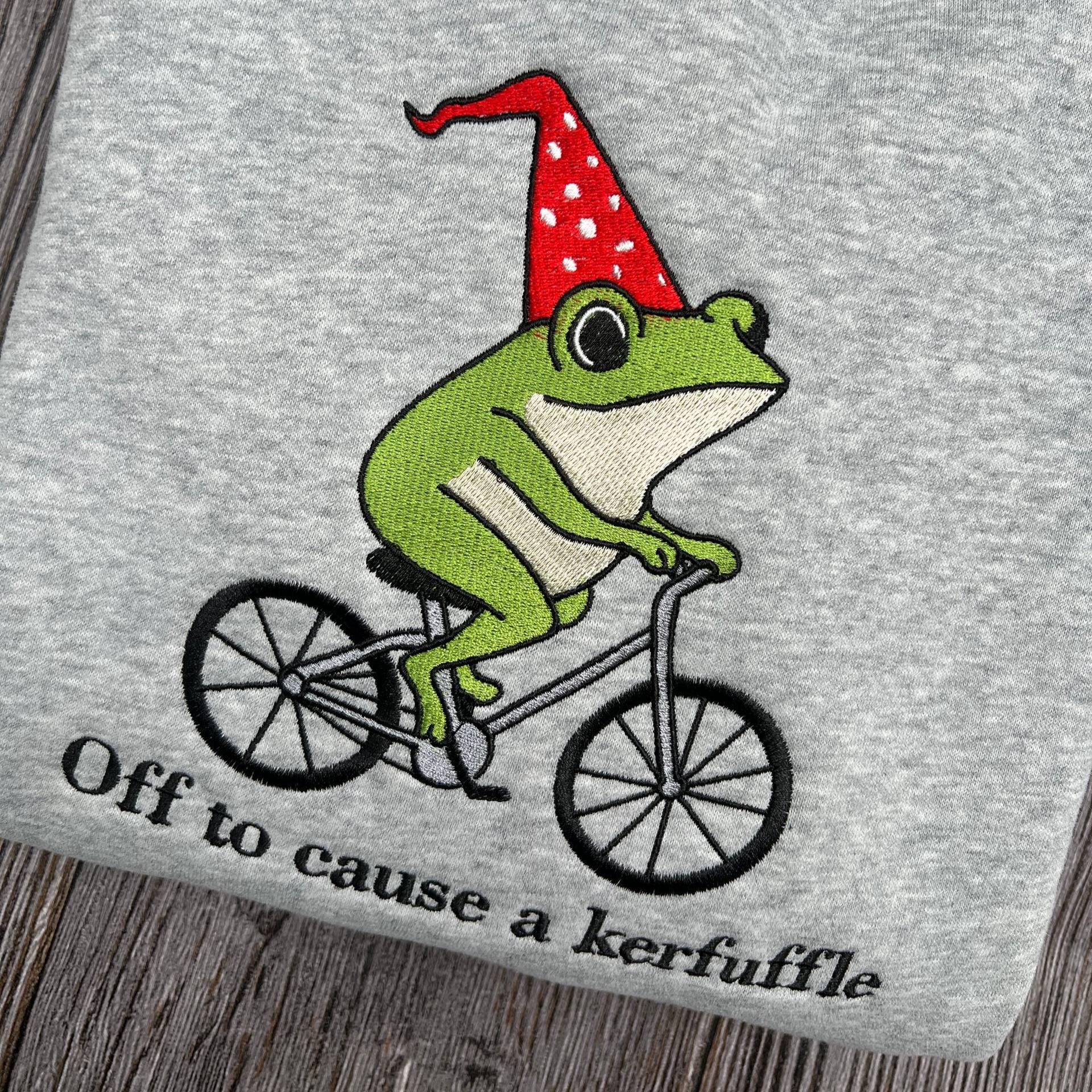 Funny Frog Embroidered T-Shirt, Off to Cause a Kerfuffle Comfort Colors Embroidery Tee, Cute Funny Frog Embroidered Shirt Gift