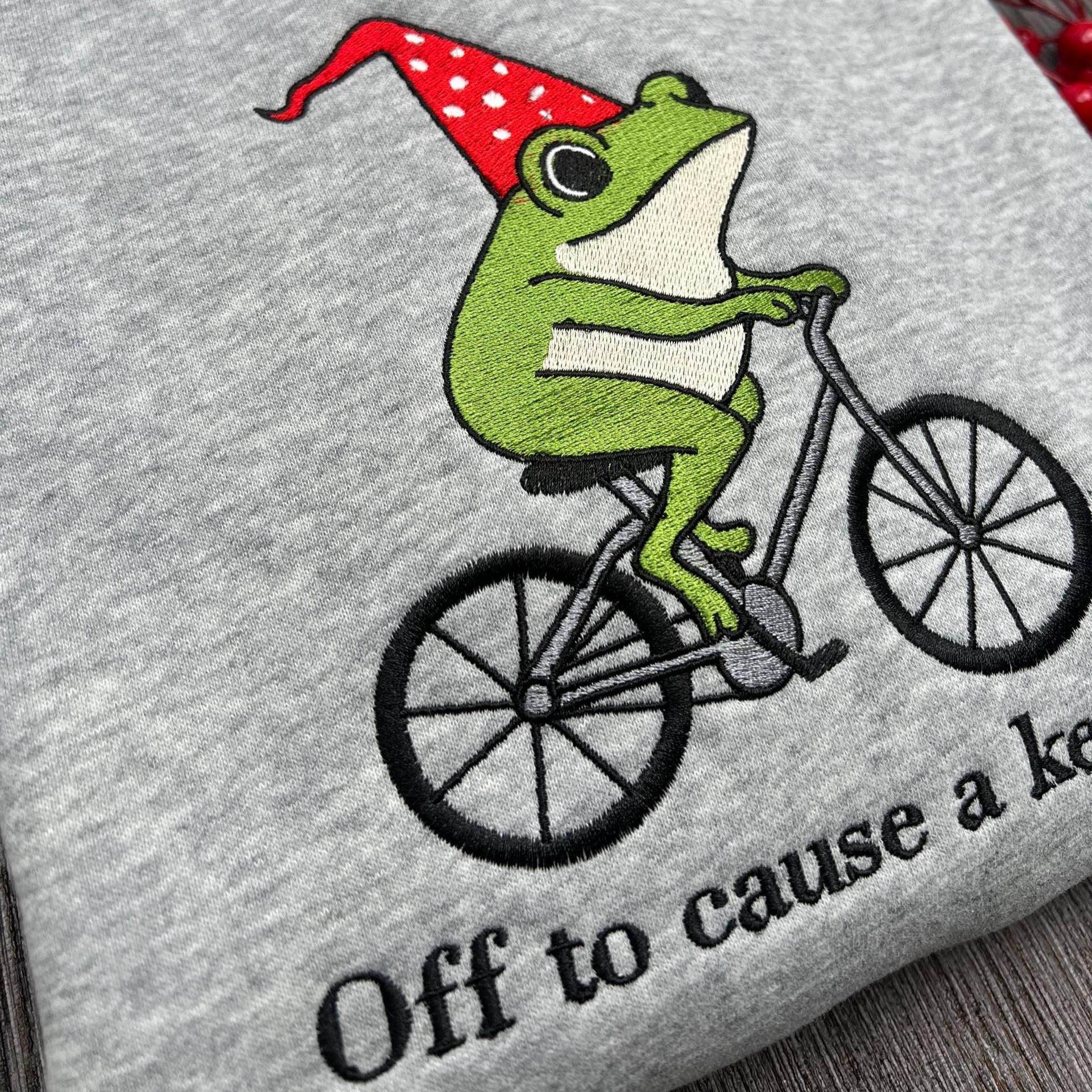 Funny Frog Embroidered T-Shirt, Off to Cause a Kerfuffle Comfort Colors Embroidery Tee, Cute Funny Frog Embroidered Shirt Gift