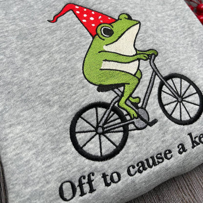 Funny Frog Embroidered T-Shirt, Off to Cause a Kerfuffle Comfort Colors Embroidery Tee, Cute Funny Frog Embroidered Shirt Gift